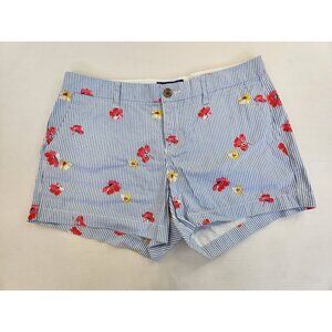 Old Navy Everyday Short Women 6 Chino Pinstriped Floral Embroidery Summer